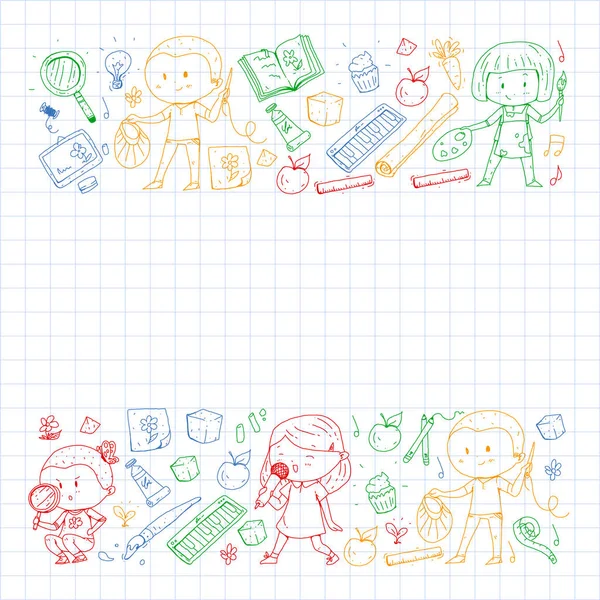 Back to school vector pattern. Education icons for children. — Stock Vector