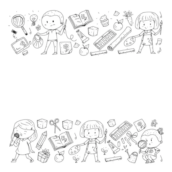 Back to school vector pattern. Education icons for children. — Stock Vector