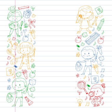 Geri okul vektör desene. Çocuklar için eğitim simgeler.