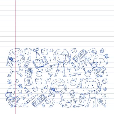 Geri okul vektör desene. Çocuklar için eğitim simgeler.