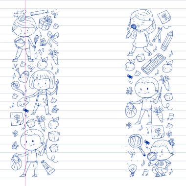 Geri okul vektör desene. Çocuklar için eğitim simgeler.