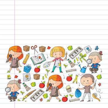 Geri okul vektör desene. Çocuklar için eğitim simgeler.