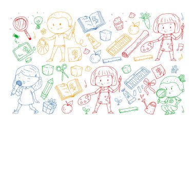 Geri okul vektör desene. Çocuklar için eğitim simgeler.