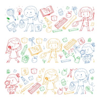 Geri okul vektör desene. Çocuklar için eğitim simgeler.