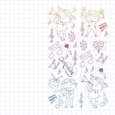 Müzik arka plan desenleri için. Müzik aletleri ile vektör çizim.