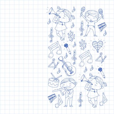 Müzik arka plan desenleri için. Müzik aletleri ile vektör çizim.