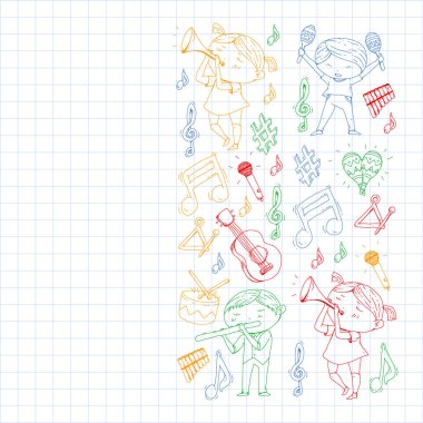 Müzik arka plan desenleri için. Müzik aletleri ile vektör çizim.