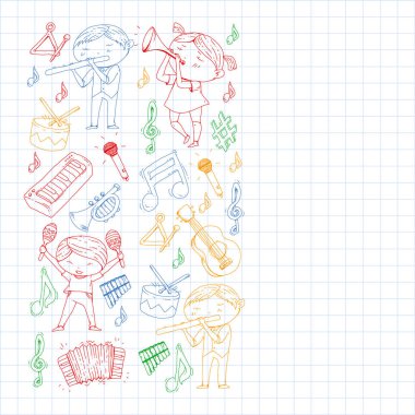 Müzik arka plan desenleri için. Müzik aletleri ile vektör çizim.