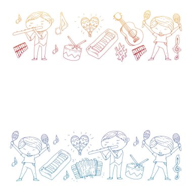 Müzik arka plan desenleri için. Müzik aletleri ile vektör çizim.