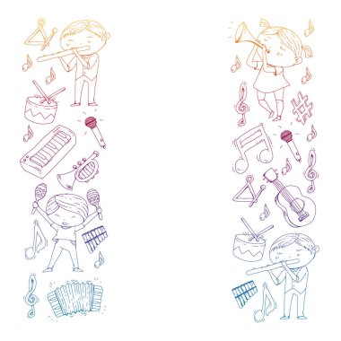 Müzik arka plan desenleri için. Müzik aletleri ile vektör çizim.