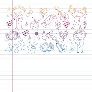 Müzik arka plan desenleri için. Müzik aletleri ile vektör çizim.