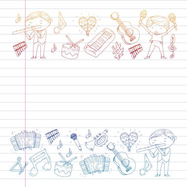 Müzik arka plan desenleri için. Müzik aletleri ile vektör çizim.