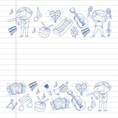 Müzik arka plan desenleri için. Müzik aletleri ile vektör çizim.