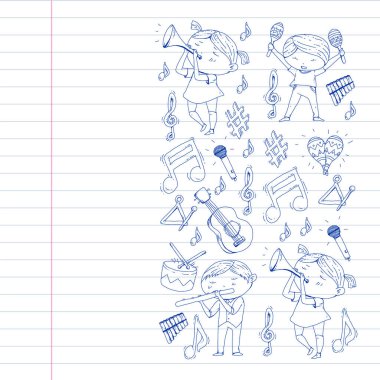 Müzik arka plan desenleri için. Müzik aletleri ile vektör çizim.