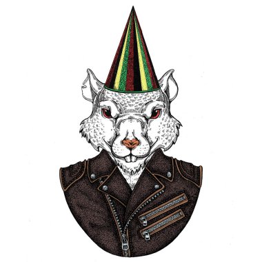 Doğum günü şapkası, külah, şapka takan vahşi fare portresi. Çin 'in mutlu yeni yılı 2020.