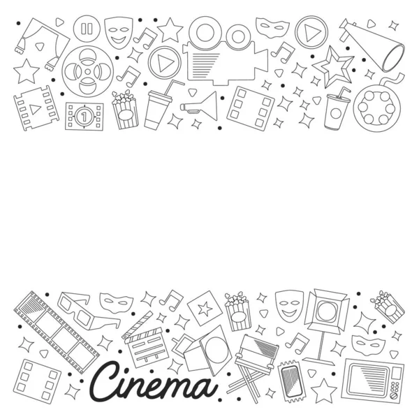 Cine, video. Doodle conjunto de iconos vectoriales. Megáfono, cámara, película. Teatro musical, entretenimiento.. — Archivo Imágenes Vectoriales