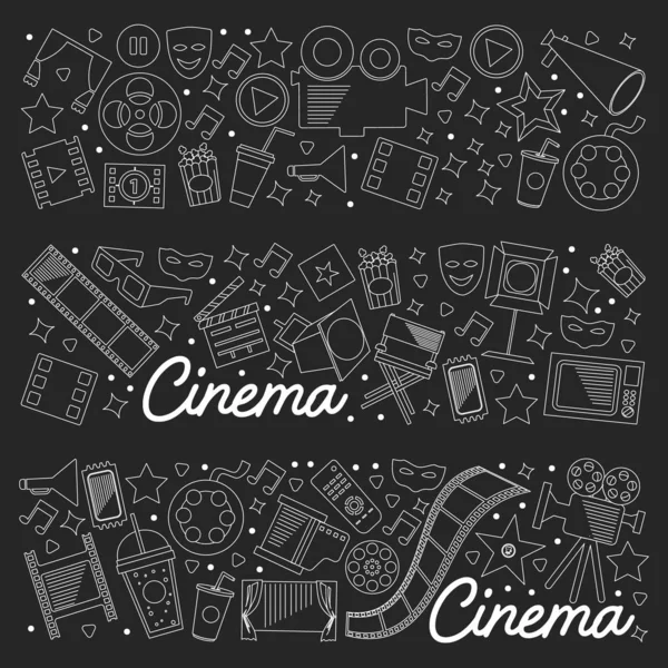 Patrón vectorial con iconos de cine. Cine, Televisión, palomitas de maíz, videoclips, musical — Vector de stock