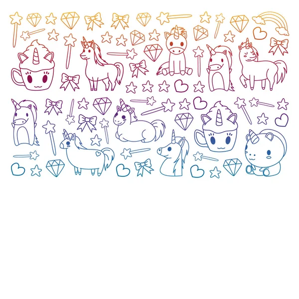 Patrón infantil con unicores de cuento de hadas para niños ropa, carteles, pancartas, camisas. Imagen vectorial con personaje de dibujos animados . — Vector de stock