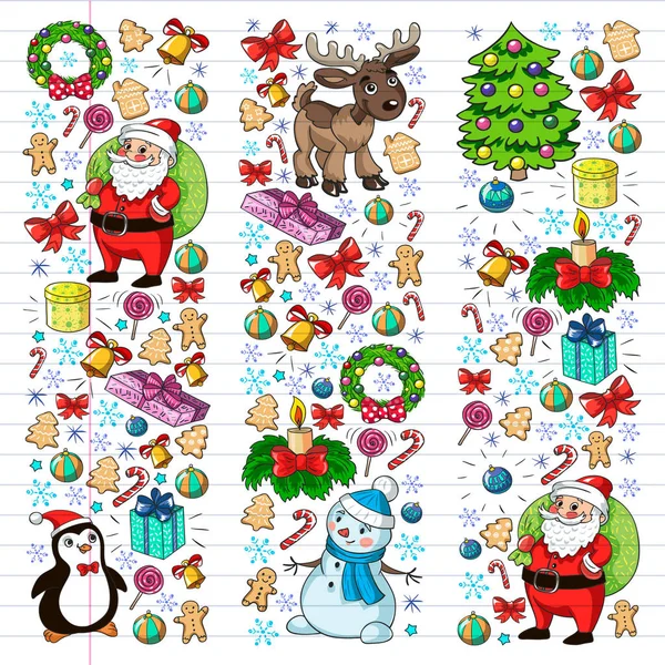 Merry Christmas and happy new year. Santa Claus, deer, snowman, penguin. Vector pattern. — Stock Vector