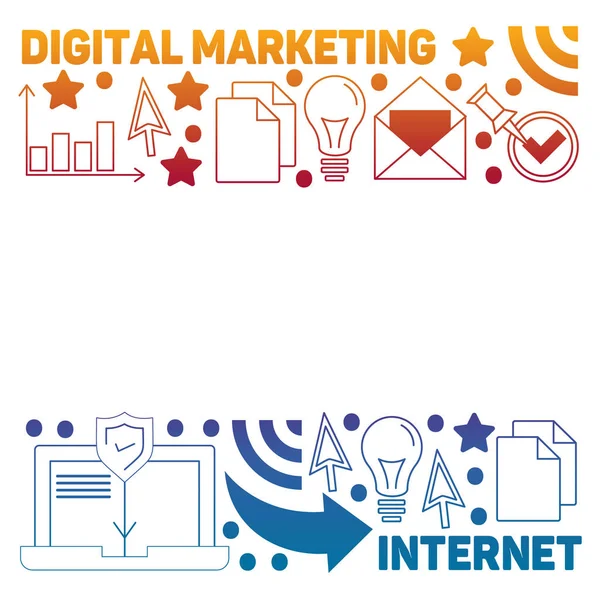 Modello di marketing digitale con icone vettoriali. Gestione, start up, business, tecnologia internet . — Vettoriale Stock