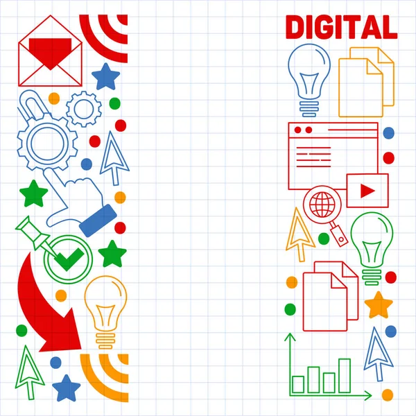 Patrón de marketing digital con iconos vectoriales. Gestión, puesta en marcha, negocios, tecnología de Internet . — Vector de stock