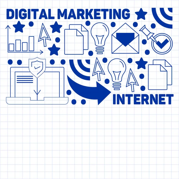 Modello di marketing digitale con icone vettoriali. Gestione, start up, business, tecnologia internet . — Vettoriale Stock