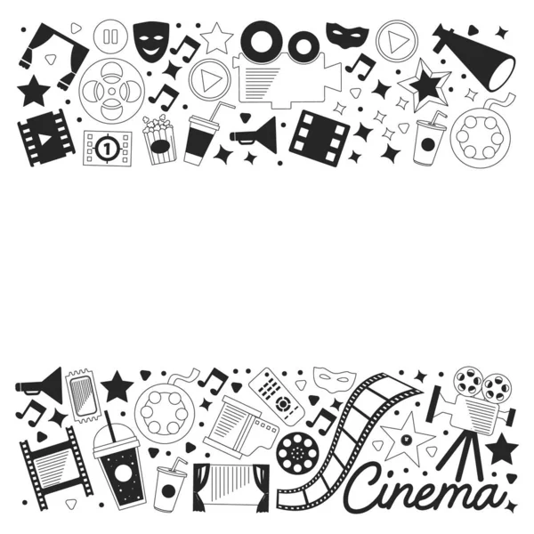 Modèle vectoriel avec icônes de cinéma. Cinéma, TV, pop-corn, clips vidéo, comédie musicale — Image vectorielle