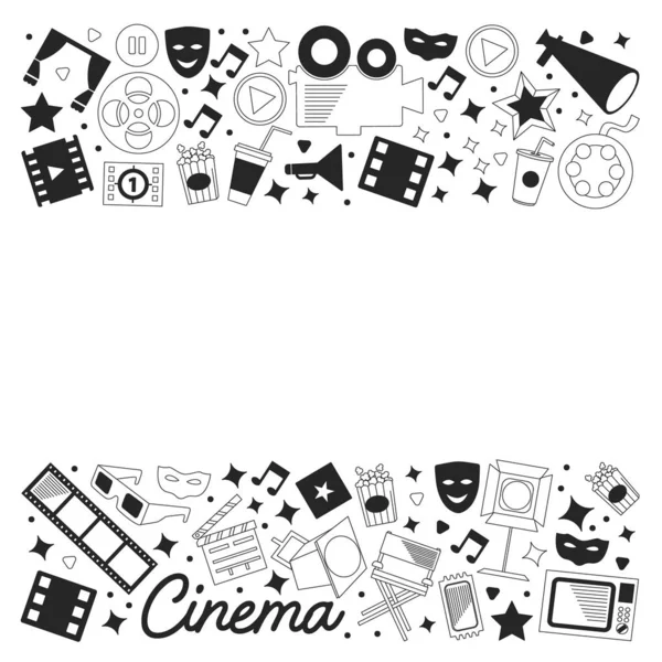 Modèle vectoriel avec icônes de cinéma. Cinéma, TV, pop-corn, clips vidéo, comédie musicale — Image vectorielle