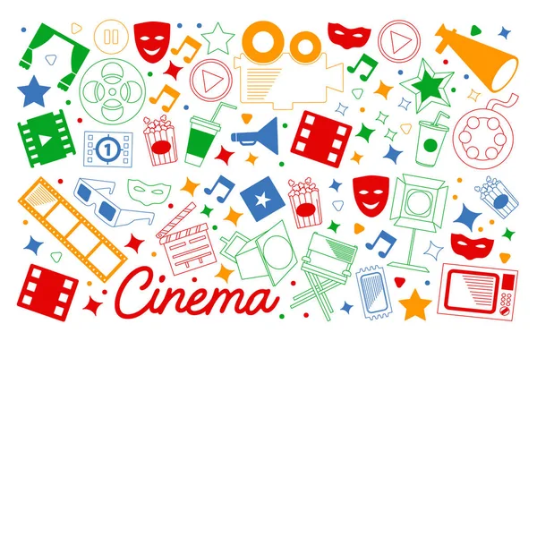 Sinema simgeleri ile vektör deseni. Sinema, Tv, patlamış mısır, video klipler, müzikal