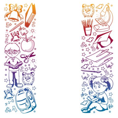 Okula geri dön. Simgeler ve alt larla vektör deseni.