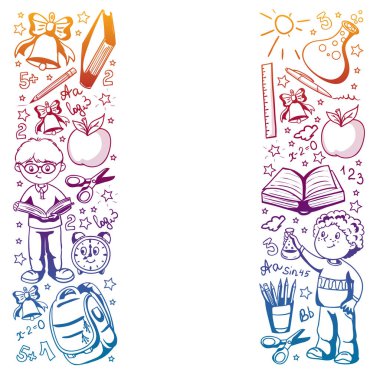 Okula geri dön. Simgeler ve alt larla vektör deseni.