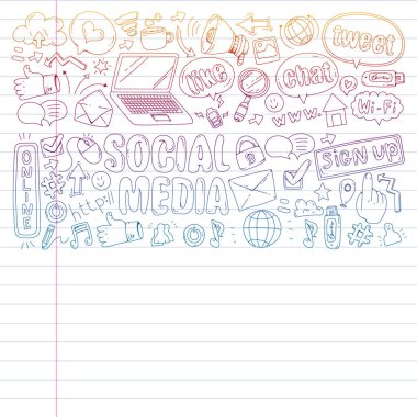 Sosyal medya, iş, yönetim vektör simgeleri. İnternet pazarlama, iletişim.