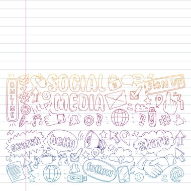 Sosyal medya, iş, yönetim vektör simgeleri. İnternet pazarlama, iletişim.