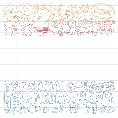 Sosyal medya, iş, yönetim vektör simgeleri. İnternet pazarlama, iletişim.