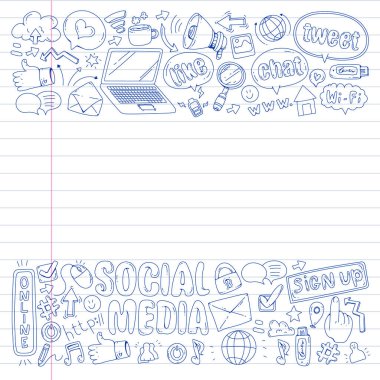 Sosyal medya, iş, yönetim vektör simgeleri. İnternet pazarlama, iletişim.