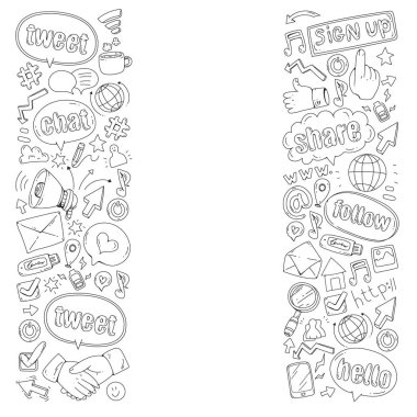 Sosyal medya, iş, yönetim vektör simgeleri. İnternet pazarlama, iletişim.