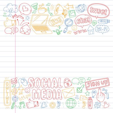 Sosyal medya, iş, yönetim vektör simgeleri. İnternet pazarlama, iletişim.