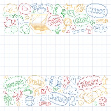 Sosyal medya, iş, yönetim vektör simgeleri. İnternet pazarlama, iletişim.