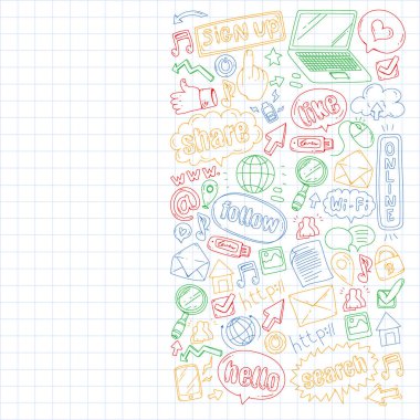 Sosyal medya, iş, yönetim vektör simgeleri. İnternet pazarlama, iletişim.