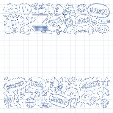 Sosyal medya, iş, yönetim vektör simgeleri. İnternet pazarlama, iletişim.