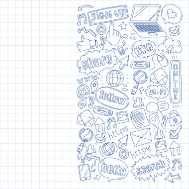 Sosyal medya, iş, yönetim vektör simgeleri. İnternet pazarlama, iletişim.