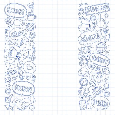 Sosyal medya, iş, yönetim vektör simgeleri. İnternet pazarlama, iletişim.