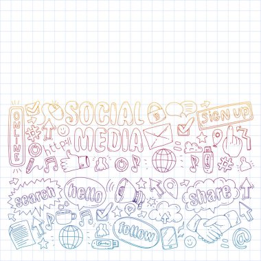 Sosyal medya, iş, yönetim vektör simgeleri. İnternet pazarlama, iletişim.