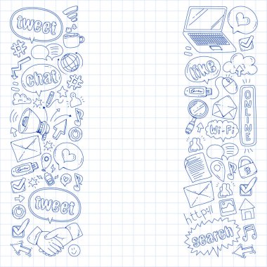 Sosyal medya, iş, yönetim vektör simgeleri. İnternet pazarlama, iletişim.