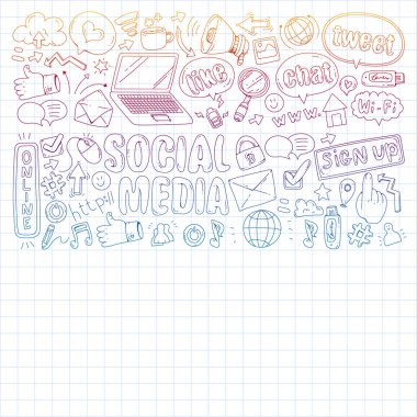 Sosyal medya, iş, yönetim vektör simgeleri. İnternet pazarlama, iletişim.