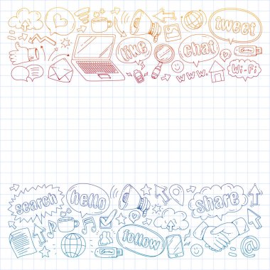 Sosyal medya, iş, yönetim vektör simgeleri. İnternet pazarlama, iletişim.