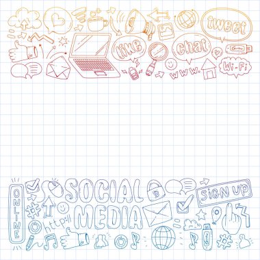 Sosyal medya, iş, yönetim vektör simgeleri. İnternet pazarlama, iletişim.