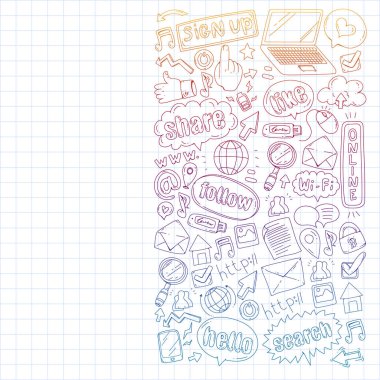 Sosyal medya, iş, yönetim vektör simgeleri. İnternet pazarlama, iletişim.