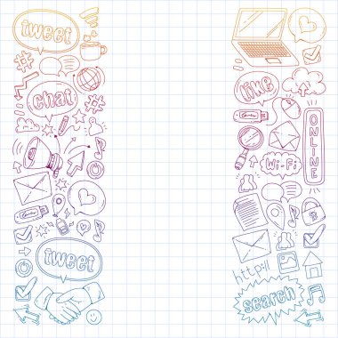 Sosyal medya, iş, yönetim vektör simgeleri. İnternet pazarlama, iletişim.