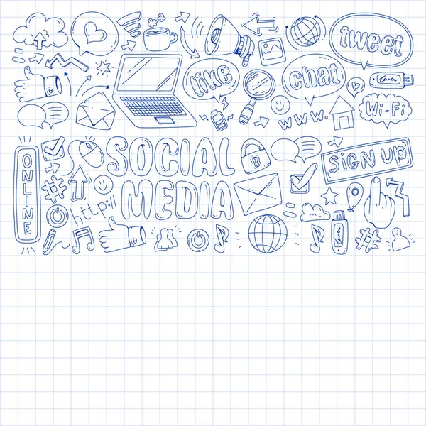 Sociale media, Business, Management vector iconen. Internet marketing, communicatie. — Stockvector